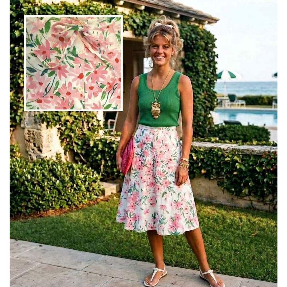 Vintage 80s Floral Coquette Pink Daisy skirt, Cottagecore, Palm Beach Prep sz S - Picture 6 of 13